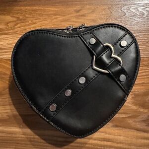 Heart-Shaped Black Crossbody Bag with long strap